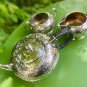 SET of 3; 42 WM.A.Rogers 2478 J20 Silver Plated Tea Pot, Sugar Bowl, & Creamer